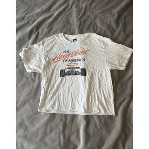GM Chevrolet Heartbeat of America Graphic T-Shirt White Cropped Raw Hem Medium